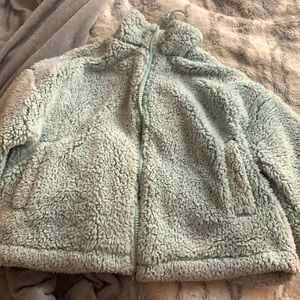 Fluffy blue cropped zip up
